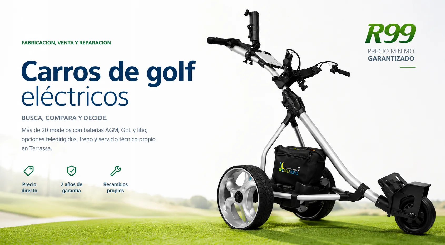 Carros de golf eléctricos GolfIdeal, gama Rider R y L, servicio técnico propio para toda España y Portugal