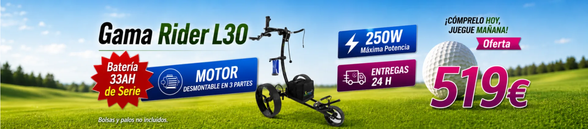 Oferta del carro de golf eléctrico R99L30 con batería GEL de 33 Ah y motor desmontable en 3 partes