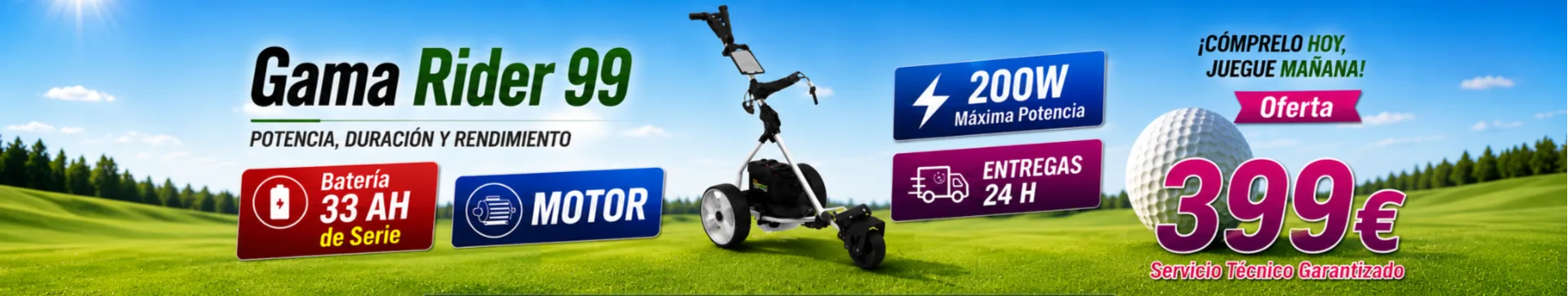 Oferta del carro de golf eléctrico R99 con batería de 33 Ah y motor de 200 W
