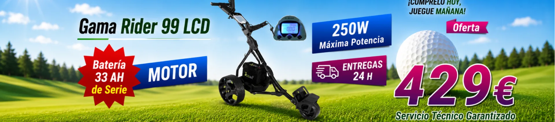Oferta del carro de golf eléctrico R99 LCD con batería GEL de 33 Ah, motor de 250 W y pantalla LCD
